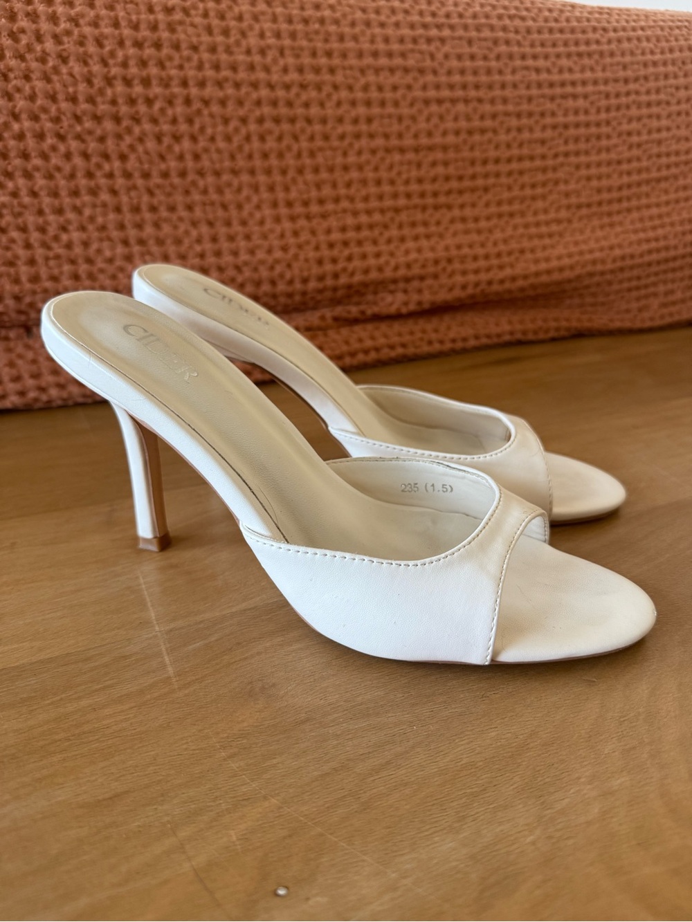 Cider White Faux Leather Open Toe Mule Heels